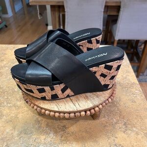 Anthropologie /Antelope Black and Tan Wedge Sandals